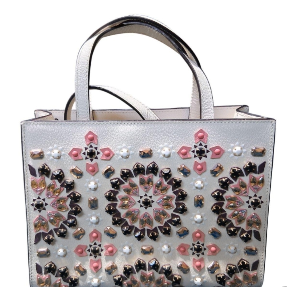 kate spade White Leather Studded Satchel with Pink, Gold & Black Accents